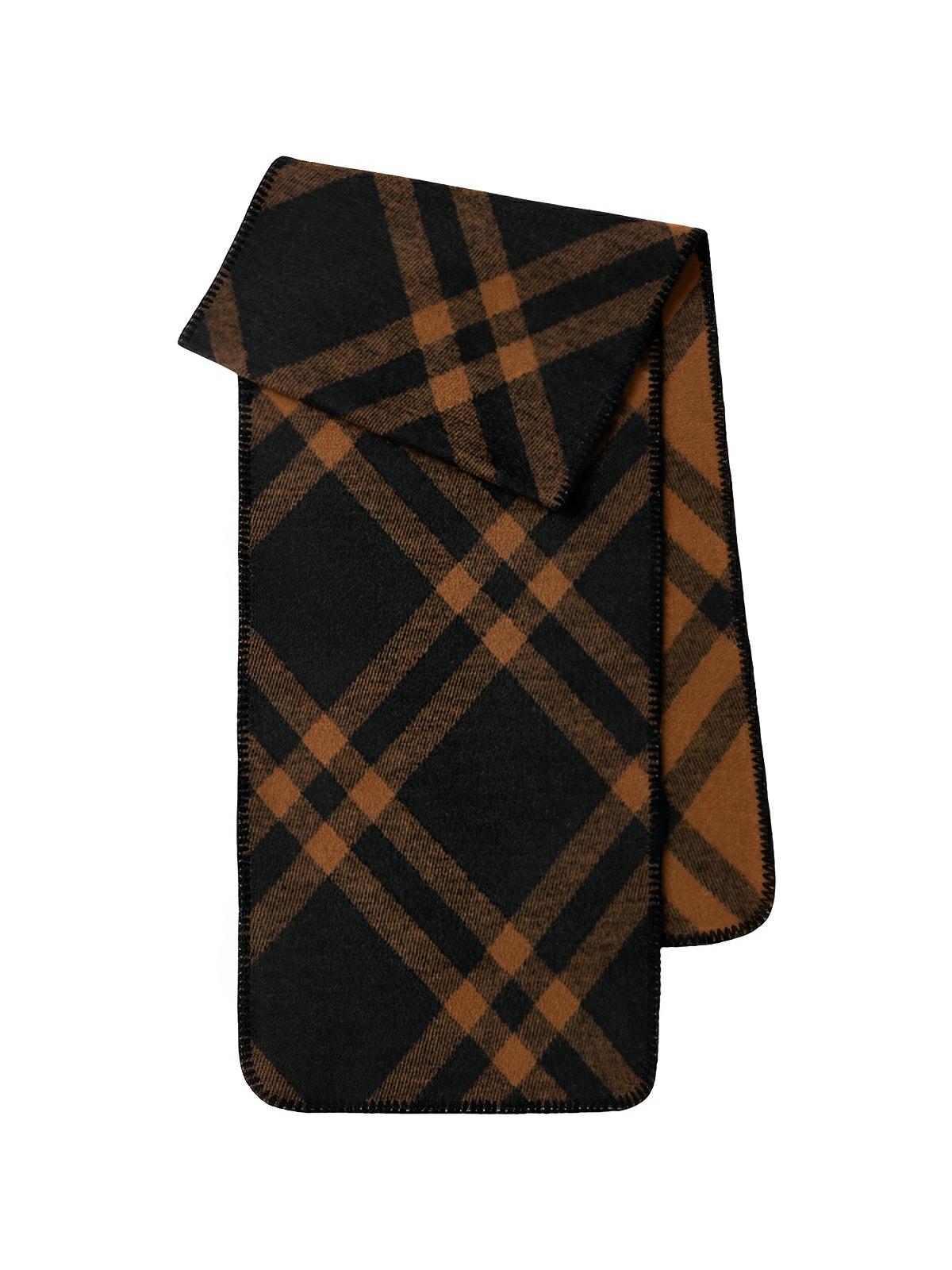 Écharpe à carreaux double face, chaude hiver femme, en laine douce longue, motif british chic luxueux, modèle Barina - Écharpe - Noir et marron