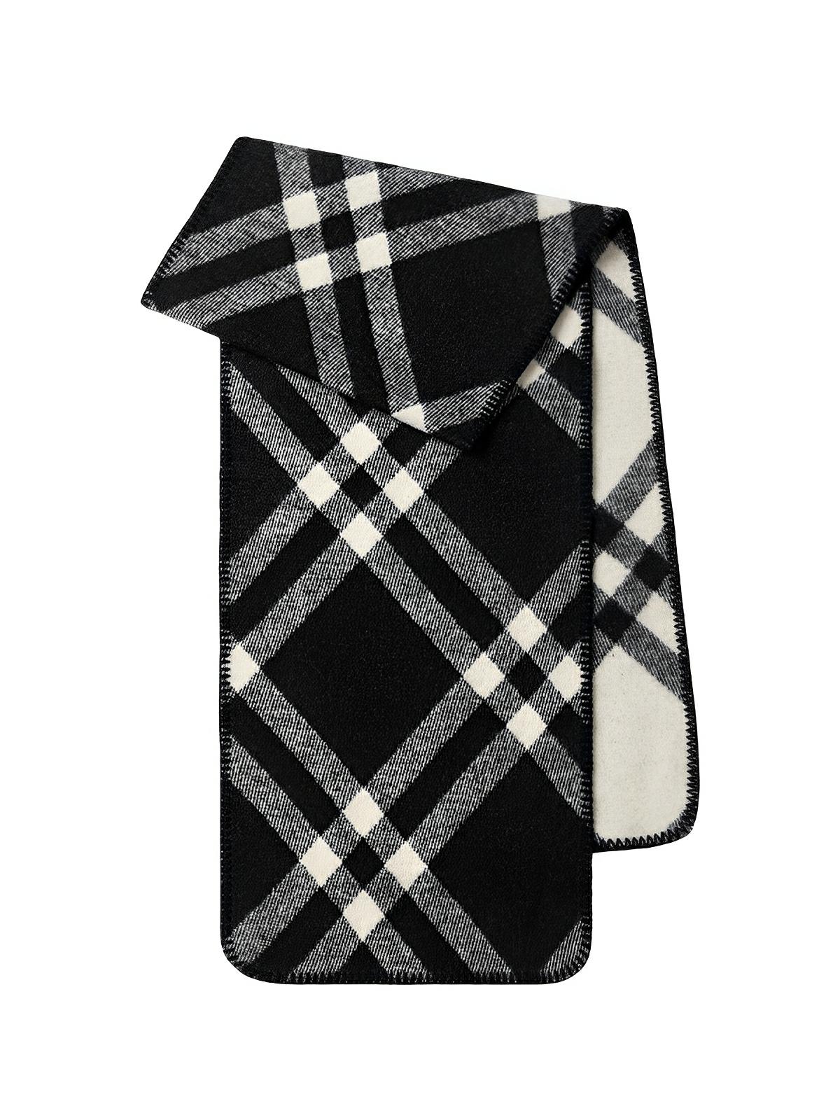 Écharpe à carreaux double face, chaude hiver femme, en laine douce longue, motif british chic luxueux, modèle Barina - Écharpe - Noir et blanc