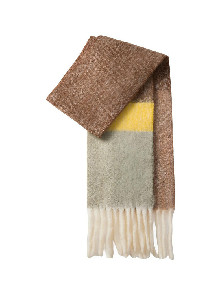 Écharpe chaude en laine douce, color block, à franges pour femme automne - hiver, modèle Maria - Écharpe - Style 4