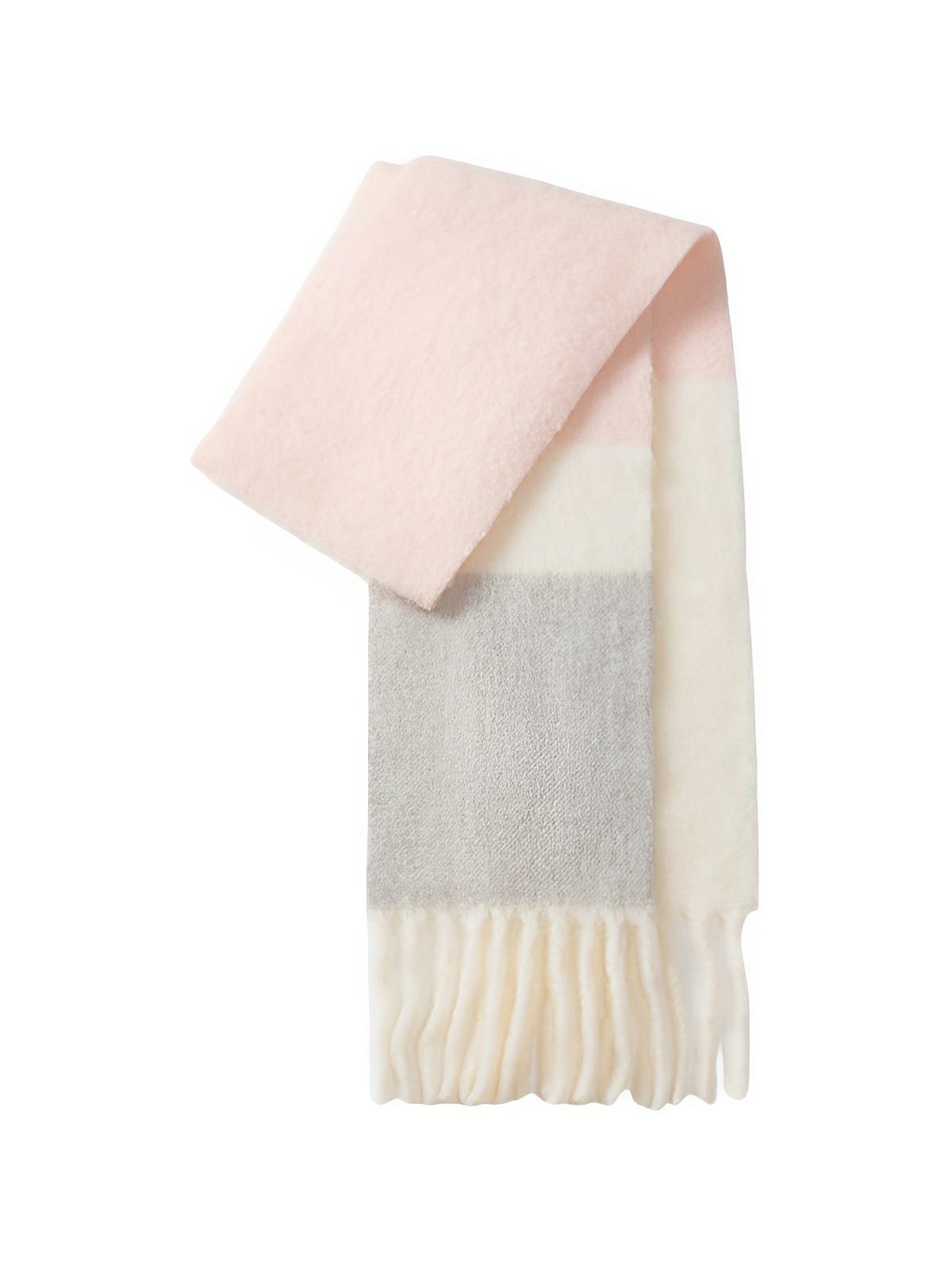 Écharpe chaude en laine douce, color block, à franges pour femme automne - hiver, modèle Maria - Écharpe - Style 2