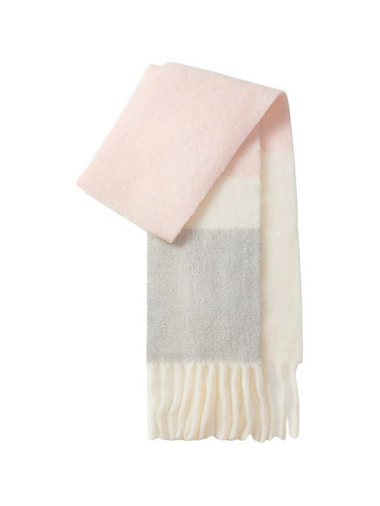 Écharpe chaude en laine douce, color block, à franges pour femme automne - hiver, modèle Maria - Écharpe - Style 2