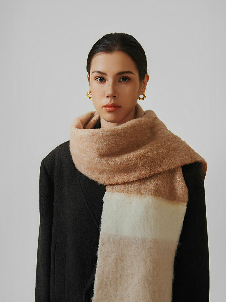 Écharpe chaude en laine douce, color block, à franges pour femme automne - hiver, modèle Maria - Écharpe - Style 3