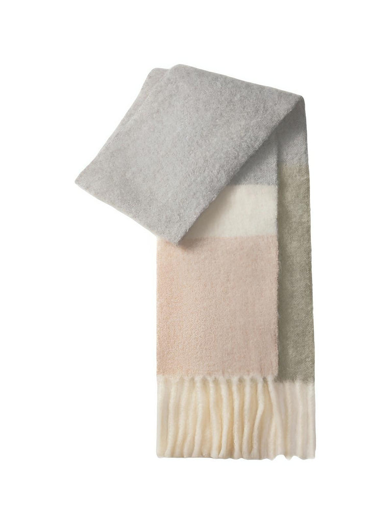 Écharpe chaude en laine douce, color block, à franges pour femme automne - hiver, modèle Maria - Écharpe - Style 6
