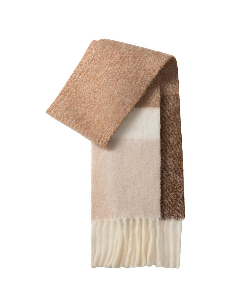 Écharpe chaude en laine douce, color block, à franges pour femme automne - hiver, modèle Maria - Écharpe - Style 3