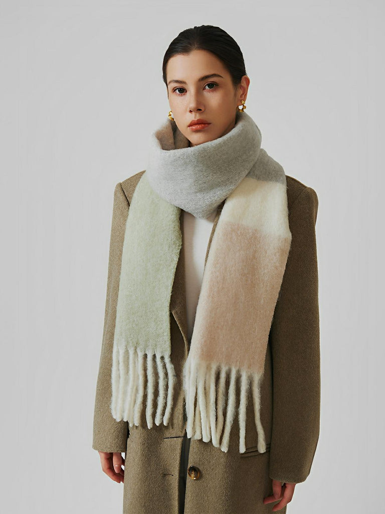 Écharpe chaude en laine douce, color block, à franges pour femme automne - hiver, modèle Maria - Écharpe - Style 2