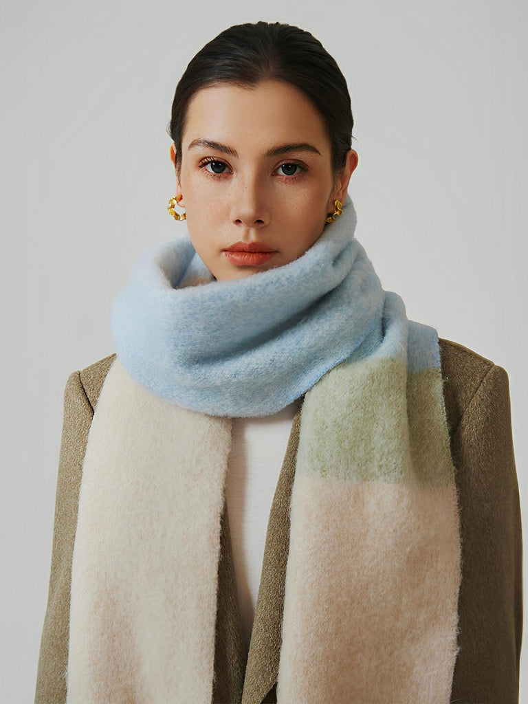 Écharpe chaude en laine douce, color block, à franges pour femme automne - hiver, modèle Maria - Écharpe - Style 1