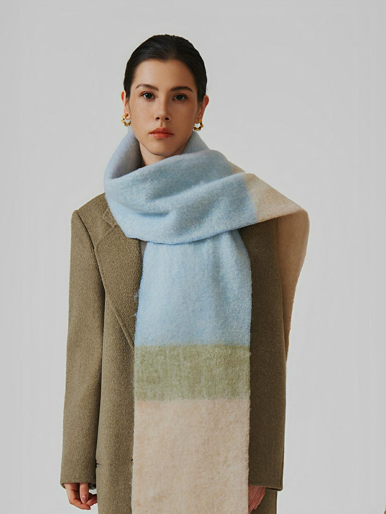 Écharpe chaude en laine douce, color block, à franges pour femme automne - hiver, modèle Maria - Écharpe - Style 1