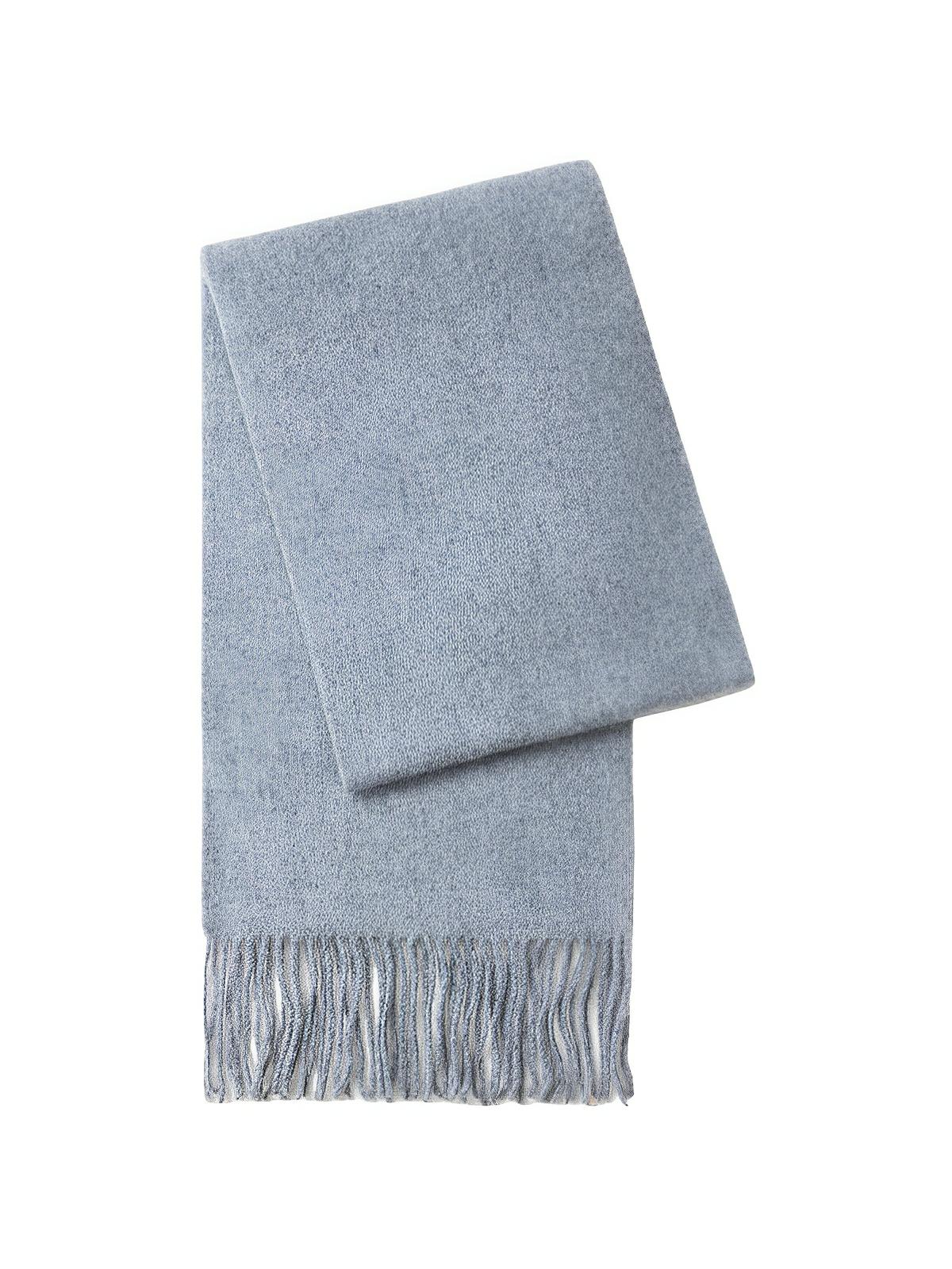 Écharpe chaude en laine douce pour femme, accessoire hivernal long à franges, confort thermique 100% laine naturelle, modèle Wilma - Écharpe - Bleu grisé