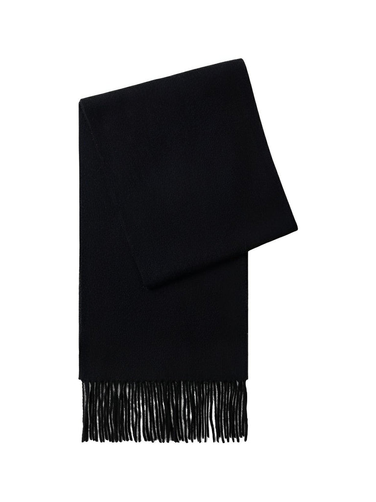 Écharpe chaude en laine douce pour femme, accessoire hivernal long à franges, confort thermique 100% laine naturelle, modèle Wilma - Écharpe - Noir