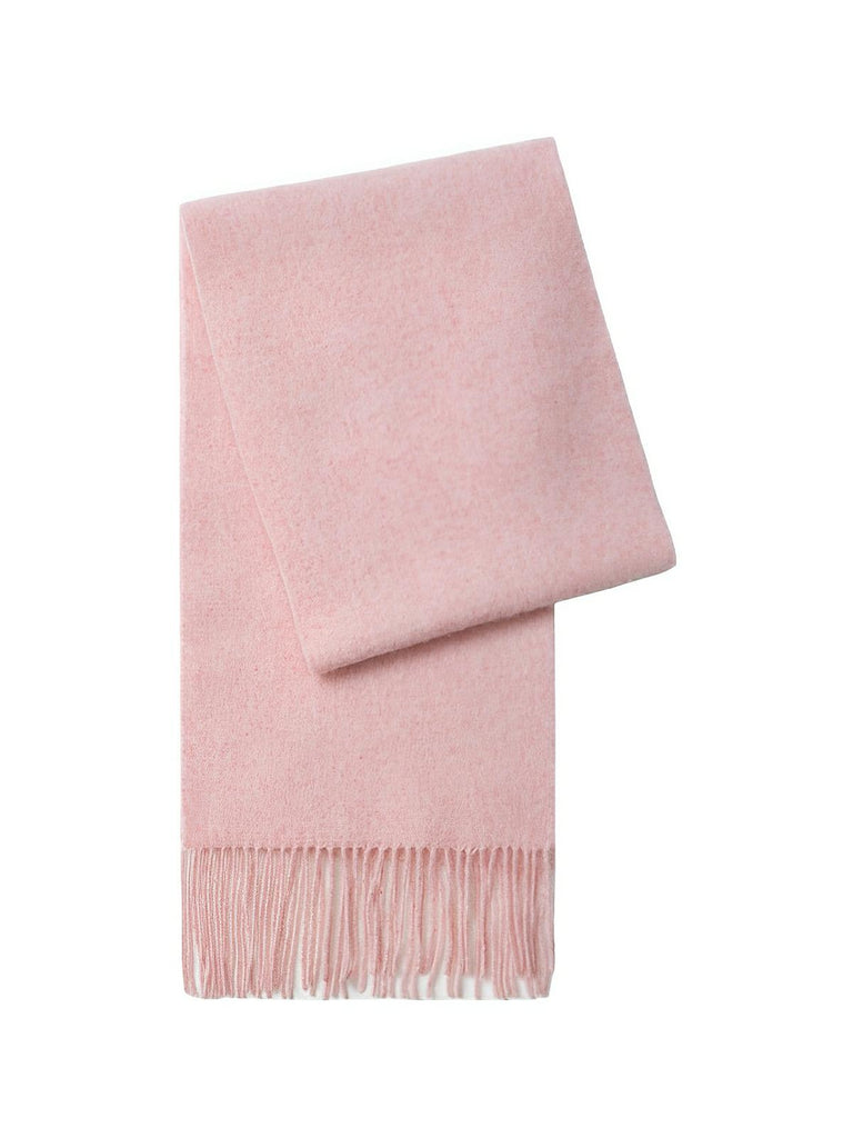 Écharpe chaude en laine douce pour femme, accessoire hivernal long à franges, confort thermique 100% laine naturelle, modèle Wilma - Écharpe - Rose