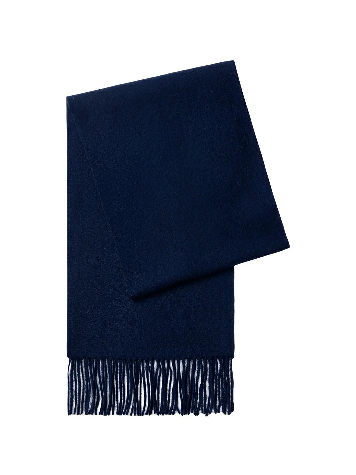 Écharpe chaude en laine douce pour femme, accessoire hivernal long à franges, confort thermique 100% laine naturelle, modèle Wilma - Écharpe - Bleu marine