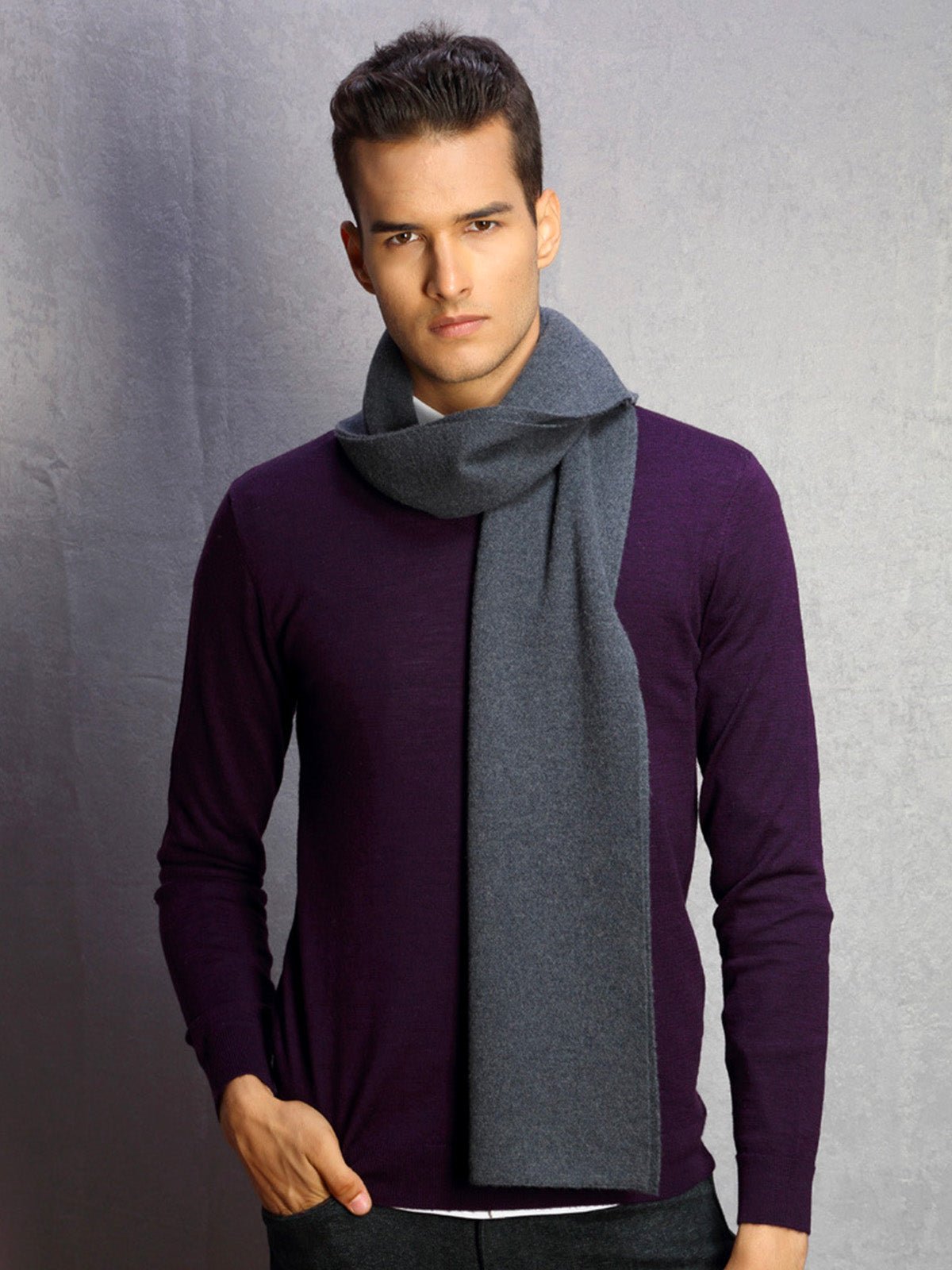 Écharpe chaude en laine, douceur enveloppante pour l’hiver, parfaite pour les journées froides, accessoire incontournable du quotidien, pour l'homme moderne, modèle Mike - Écharpe - Gris foncé
