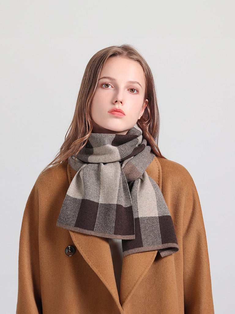 Écharpe en coton et cachemire femme, écharpe à carreaux douce et chaude, hiver 160 cm, style chic et cosy, fine et confortable, modèle Nadia - Écharpe - Beige