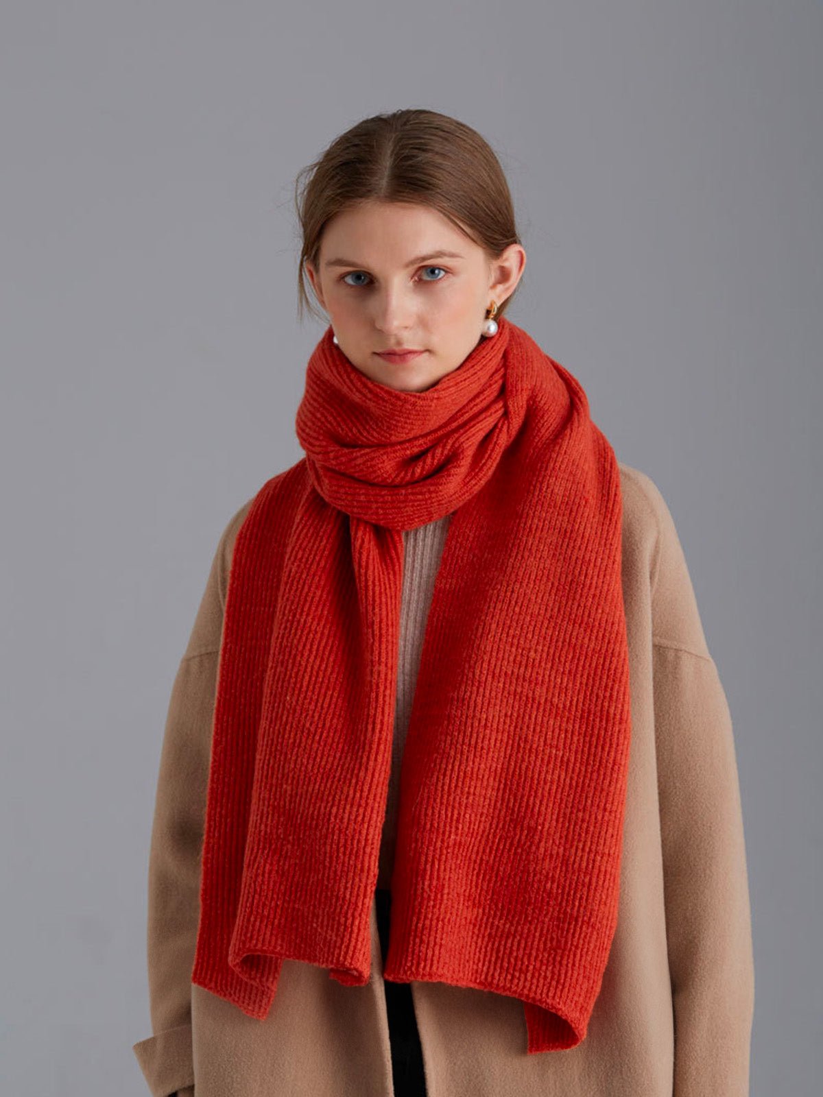 Écharpe en laine côtelée, chaude et épaisse, hiver doux et stylé, mixte, plusieurs couleurs, modèle Lasry - Écharpe - Orange vif