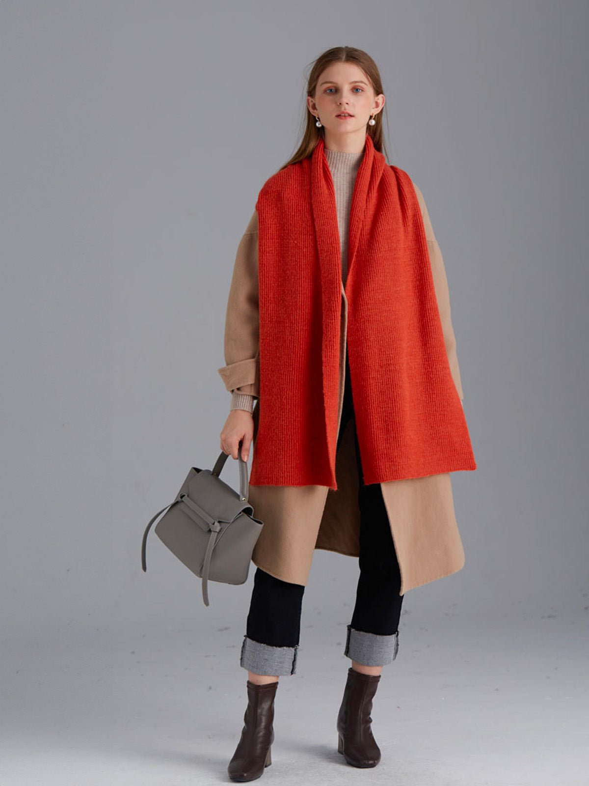 Écharpe en laine côtelée, chaude et épaisse, hiver doux et stylé, mixte, plusieurs couleurs, modèle Lasry - Écharpe - Orange vif