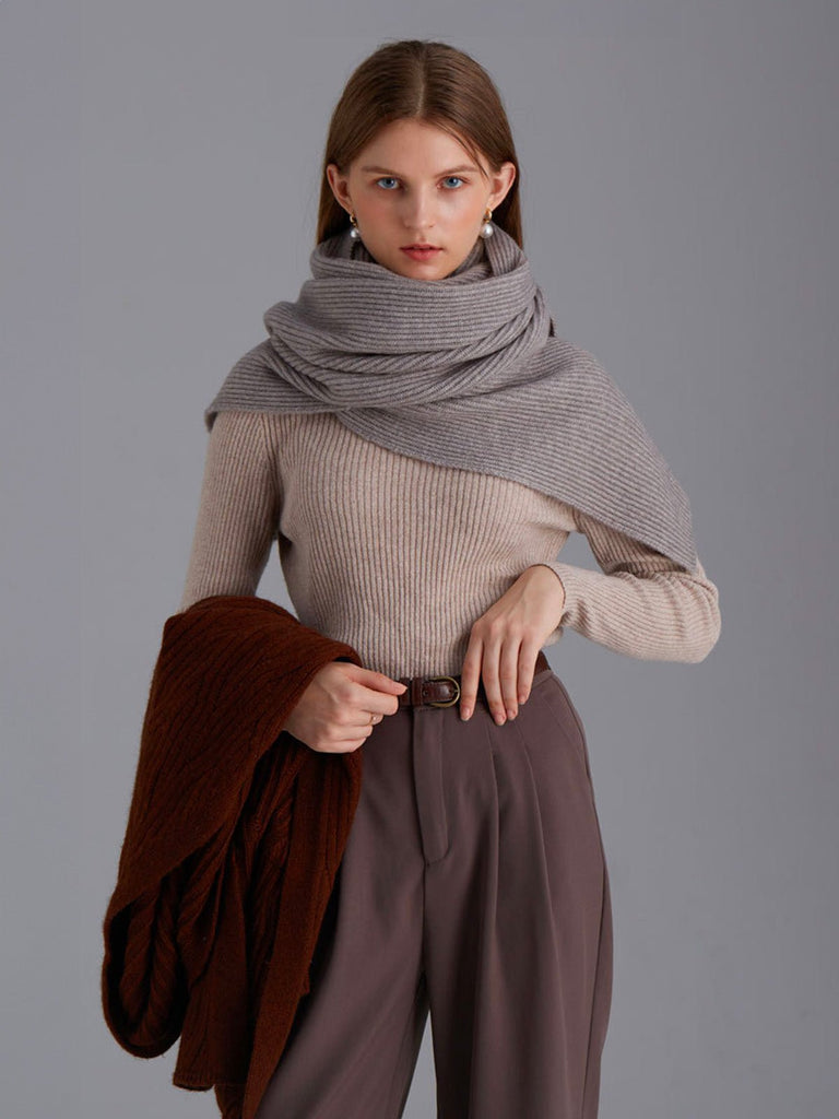 Écharpe en laine côtelée, chaude et épaisse, hiver doux et stylé, mixte, plusieurs couleurs, modèle Lasry - Écharpe - Gris