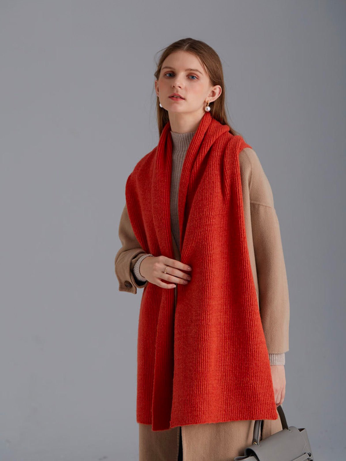 Écharpe en laine côtelée, chaude et épaisse, hiver doux et stylé, mixte, plusieurs couleurs, modèle Lasry - Écharpe - Orange vif