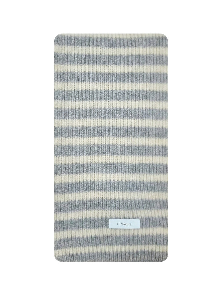 Écharpe en laine rayée, tricot chaud et doux, accessoire d'hiver tendance, rayures larges colorées, chaleur et confort au quotidien, modèle Harria - Écharpe - Gris clair et beige