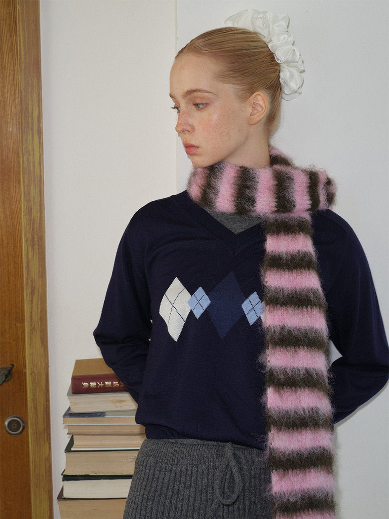 Écharpe en maille duveteuse, rayures multicolores, douce et chaude, style streetwear hivernal, longue écharpe fine, modèle tendance unisexe, modèle Fizie - Écharpe - Style 5