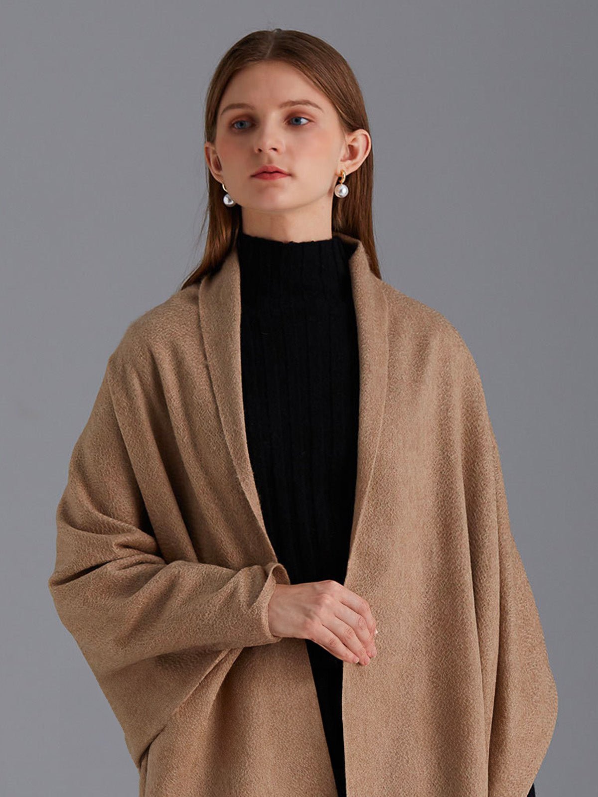 Écharpe en pure cachemire femme, grande écharpe douce, camel longue, chaude automne et hiver, écharpe luxe à franges, modèle Margèle - Écharpe - Camel