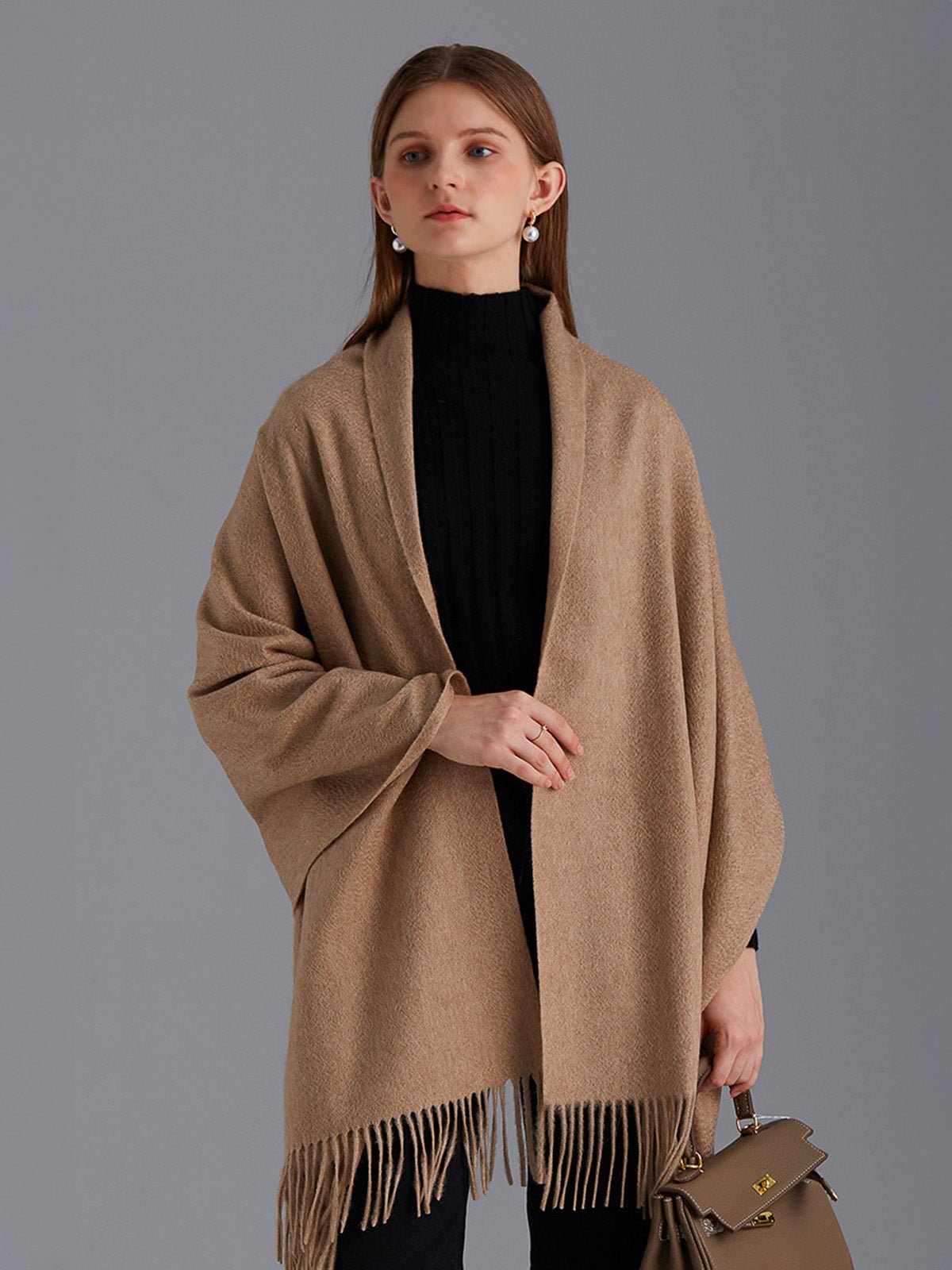 Écharpe en pure cachemire femme, grande écharpe douce, camel longue, chaude automne et hiver, écharpe luxe à franges, modèle Margèle - Écharpe - Camel