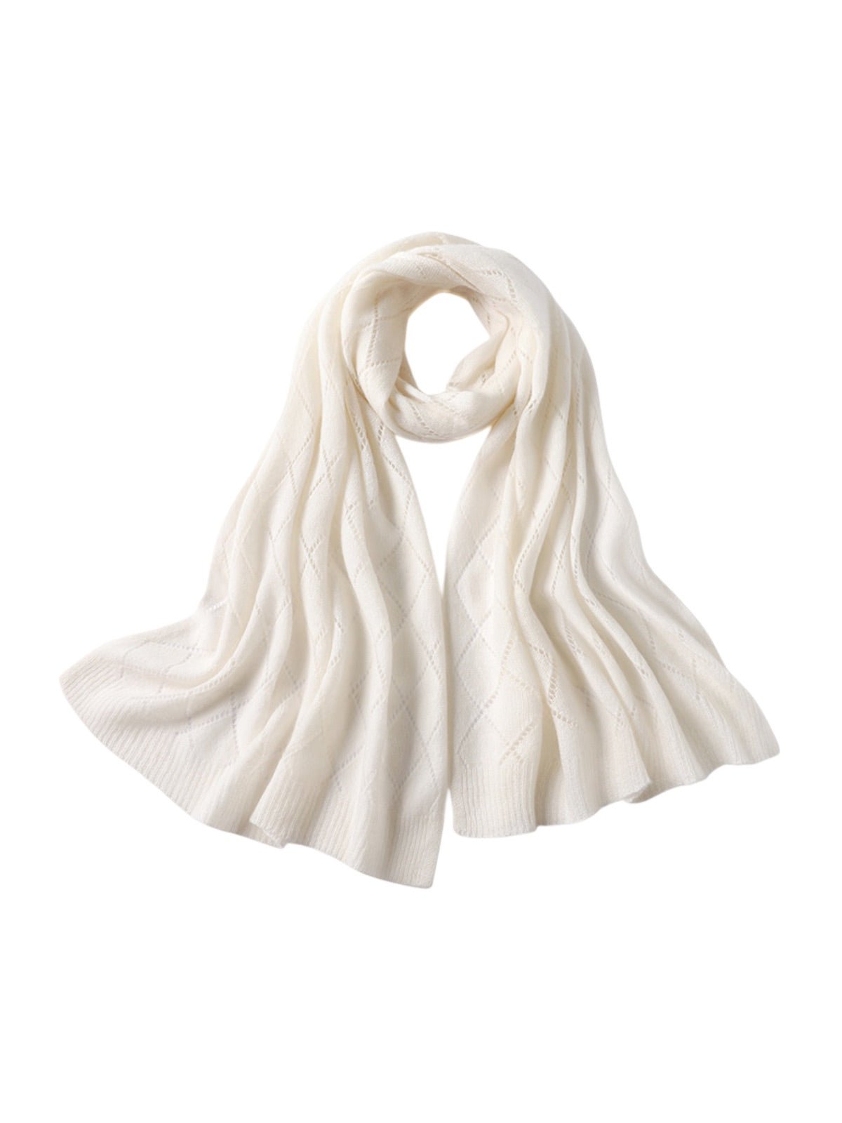 Écharpe en pure cachemire femme, tricot respirant, grande écharpe ajourée, douce et chaude, accessoire hiver chic, modèle Sandy - Écharpe - Blanc