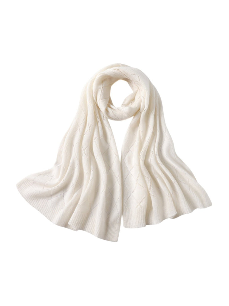 Écharpe en pure cachemire femme, tricot respirant, grande écharpe ajourée, douce et chaude, accessoire hiver chic, modèle Sandy - Écharpe - Blanc