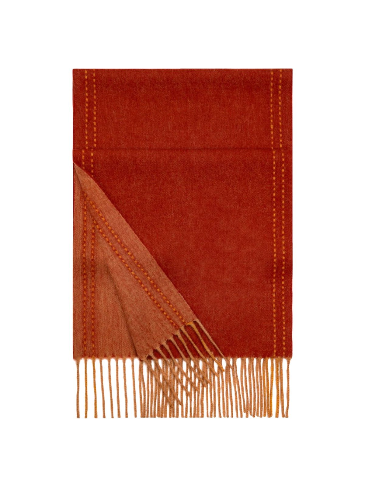 Écharpe en pure laine, double face, écharpe longue hiver, accessoire doux et chaud, écharpe à franges femme, modèle Wizie - Écharpe - Rouge