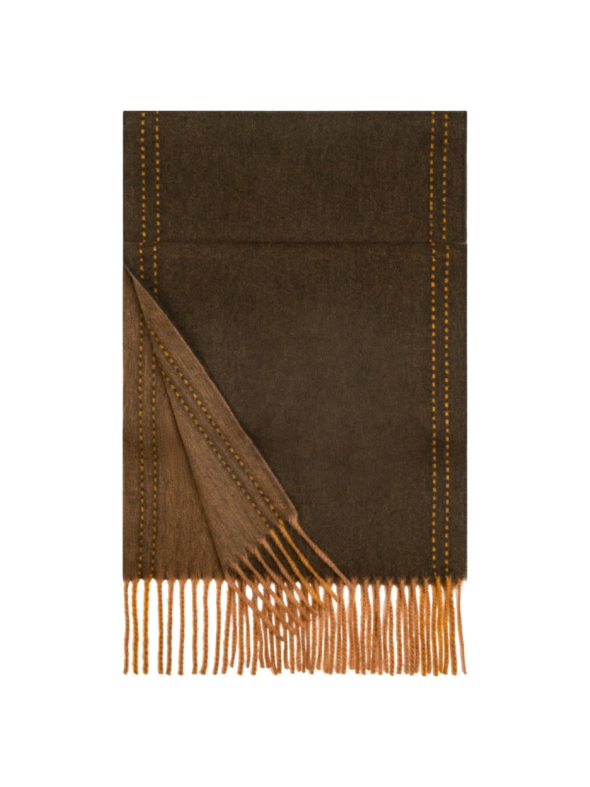 Écharpe en pure laine, double face, écharpe longue hiver, accessoire doux et chaud, écharpe à franges femme, modèle Wizie - Écharpe - Kaki