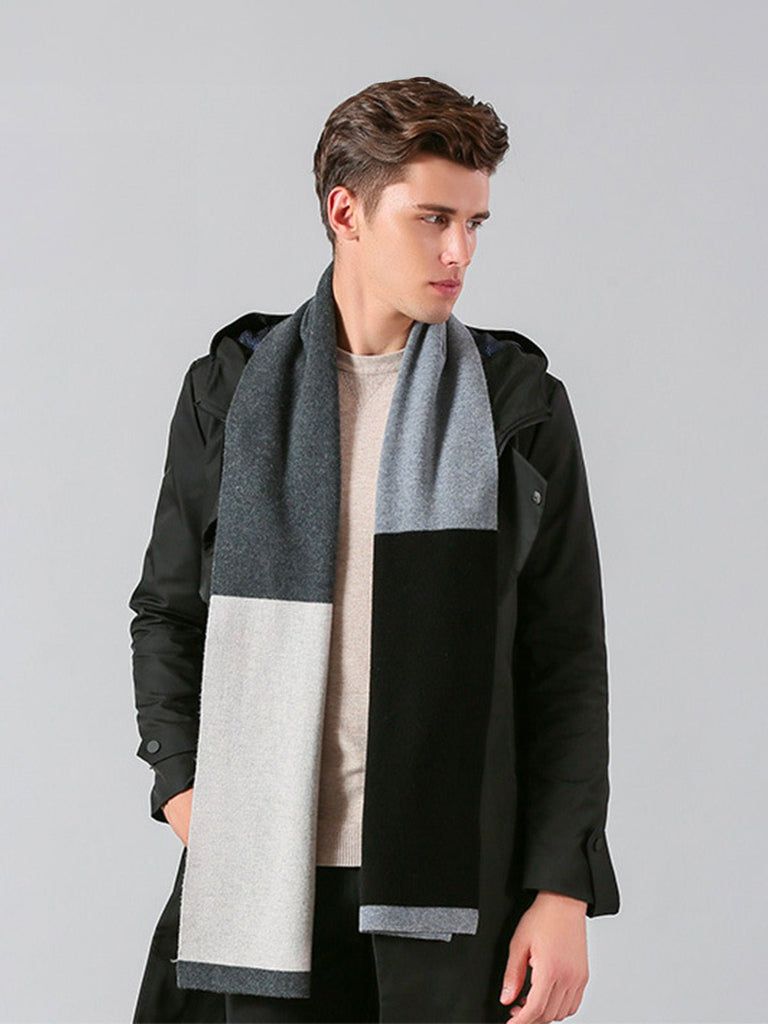 Écharpe en pure laine, douceur hivernale, tricot fin, design sobre, rayures contrastées, accessoire chaud, style business, modèle Olide - Écharpe - Style 2