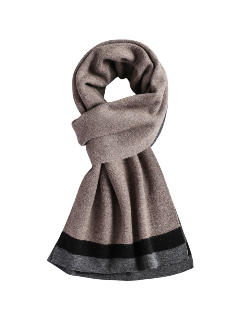 Écharpe en pure laine, douceur hivernale, tricot fin, design sobre, rayures contrastées, accessoire chaud, style business, modèle Olide - Écharpe - Style 3