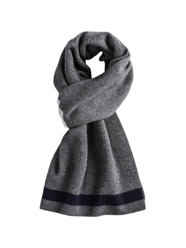 Écharpe en pure laine, douceur hivernale, tricot fin, design sobre, rayures contrastées, accessoire chaud, style business, modèle Olide - Écharpe - Style 4