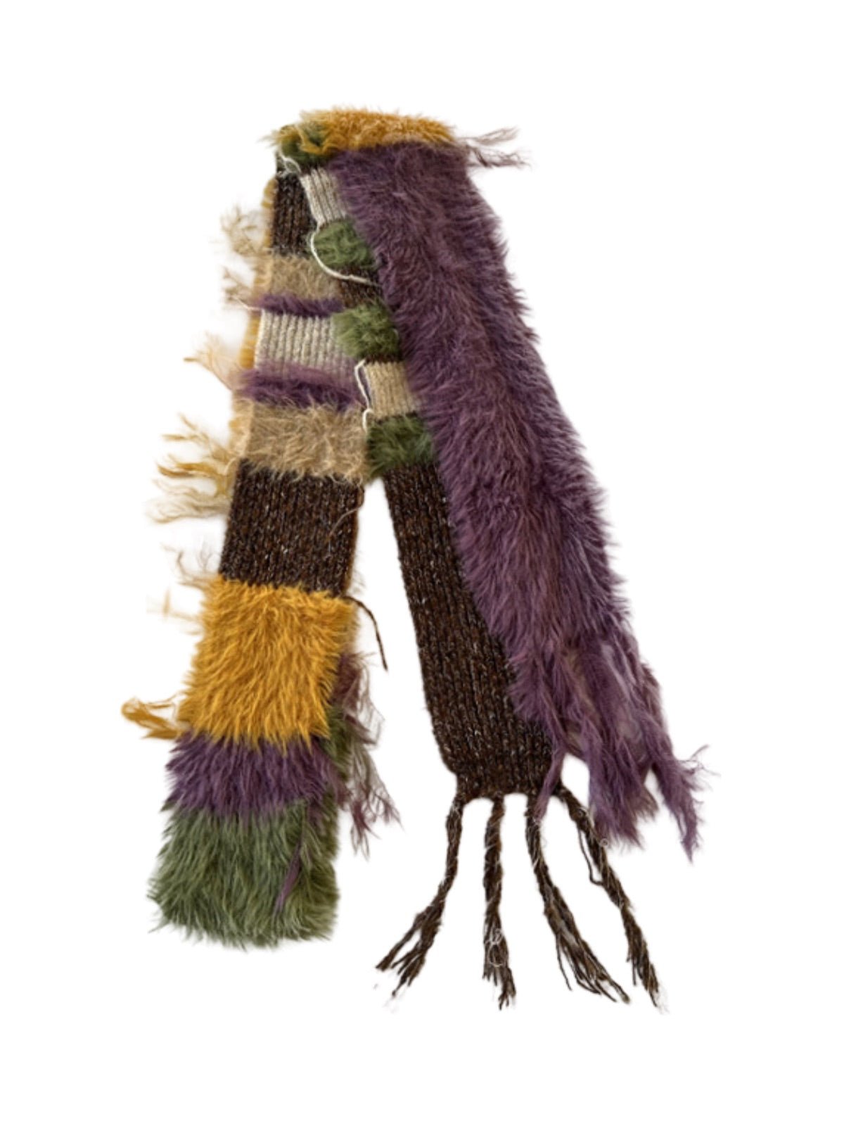 Écharpe fashion patchwork hiver, laine texturée, longue écharpe mixte, tricotée main, multicolore, douce et chaude, style graphique, look original, pièce unique, modèle Oddie - Écharpe - Style 1