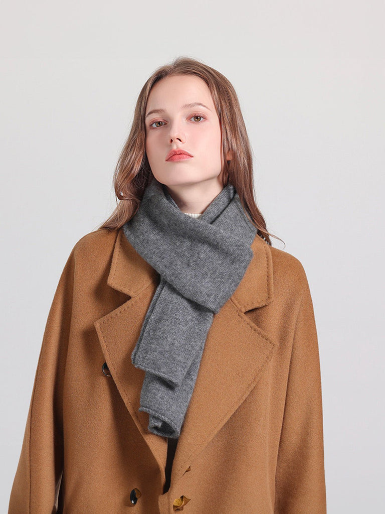 Écharpe femme hiver cachemire et laide douce chaude, longue écharpe tricotée, couleur unie, accessoire hiver, cadeau chic, modèle Gana - Écharpe - Gris