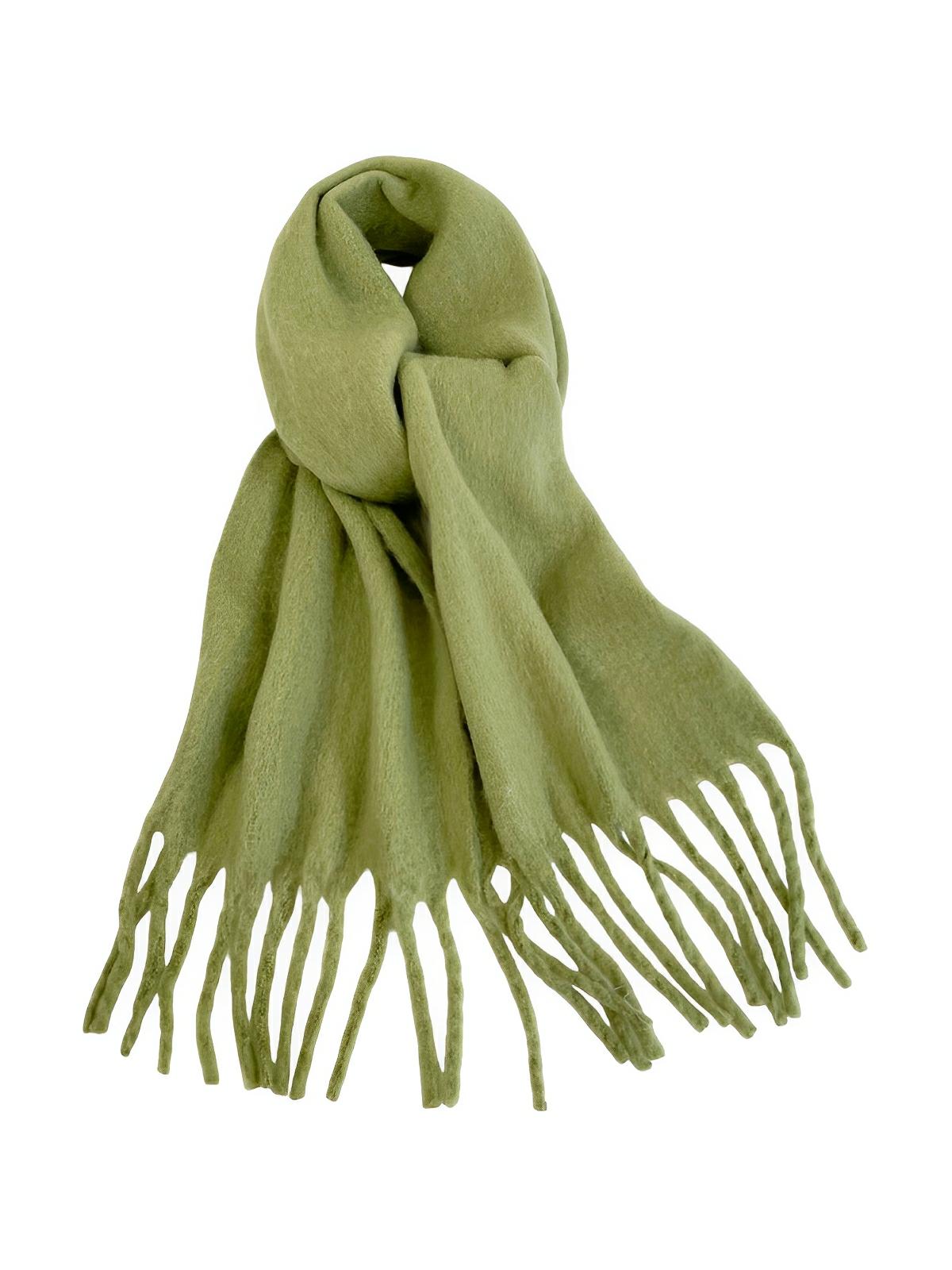 Écharpe femme hiver, longue écharpe chaude, frangée douce, maille unie, 40x210 cm, modèle Justine - Écharpe - Vert pomme