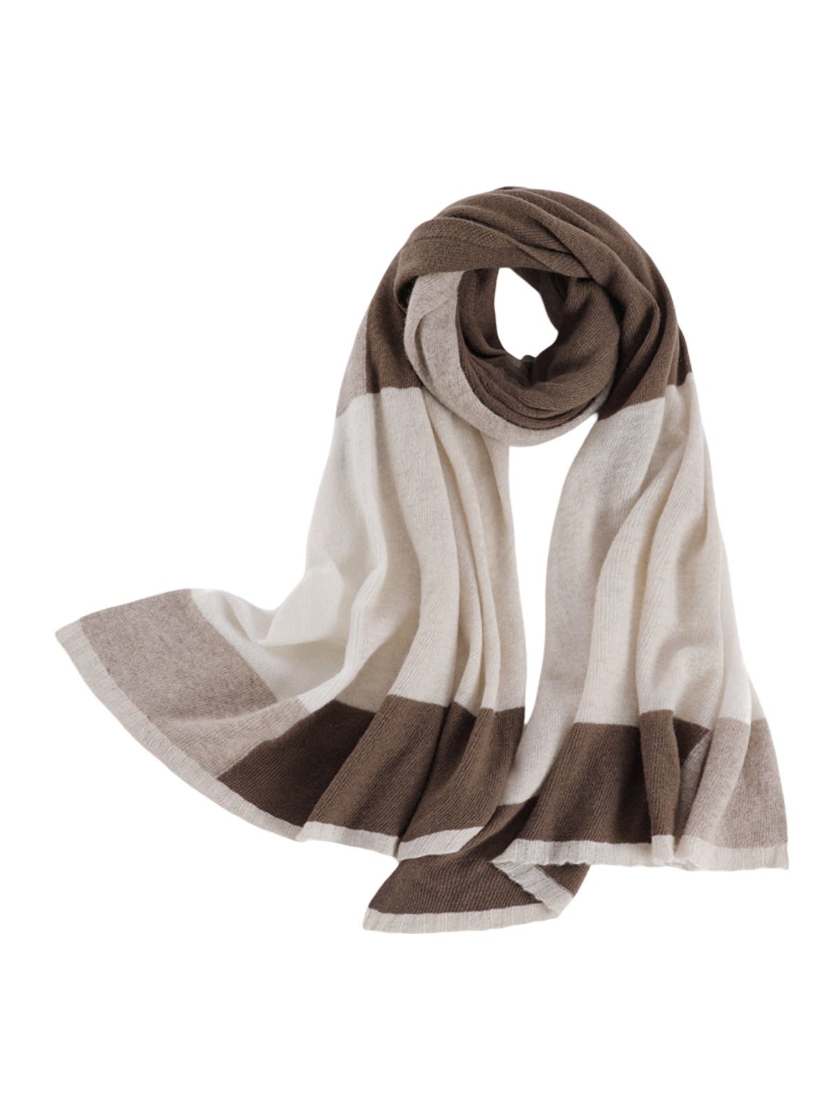 Écharpe femme hiver, pure laine chaude, écharpe longue tricolore, écharpe douce à rayures, châle épais automne hiver, modèle Samira - Écharpe - Marron