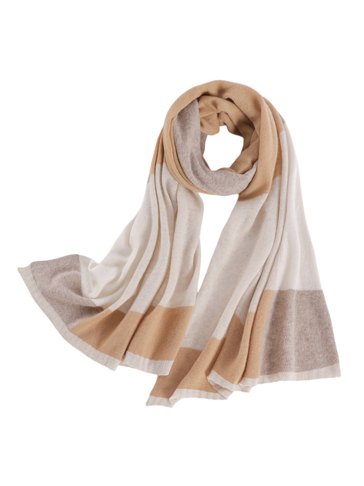 Écharpe femme hiver, pure laine chaude, écharpe longue tricolore, écharpe douce à rayures, châle épais automne hiver, modèle Samira - Écharpe - Camel