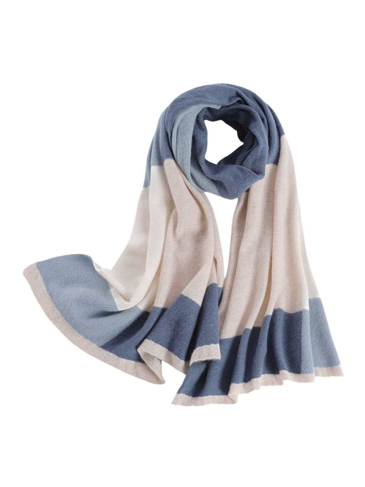 Écharpe femme hiver, pure laine chaude, écharpe longue tricolore, écharpe douce à rayures, châle épais automne hiver, modèle Samira - Écharpe - Bleu