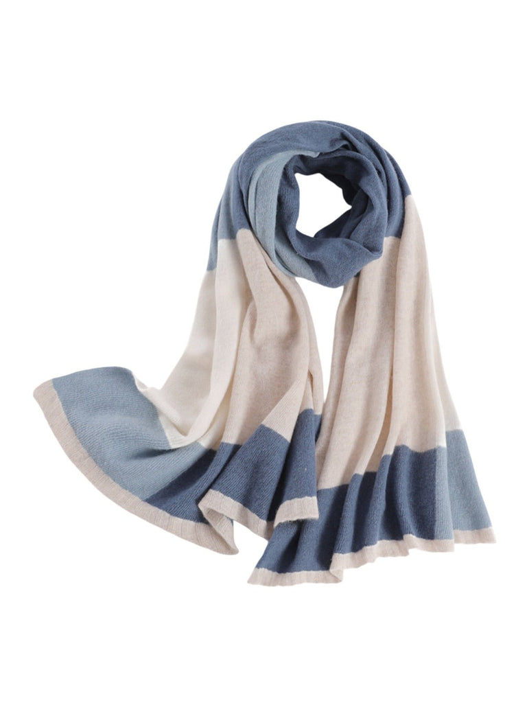 Écharpe femme hiver, pure laine chaude, écharpe longue tricolore, écharpe douce à rayures, châle épais automne hiver, modèle Samira - Écharpe - Bleu