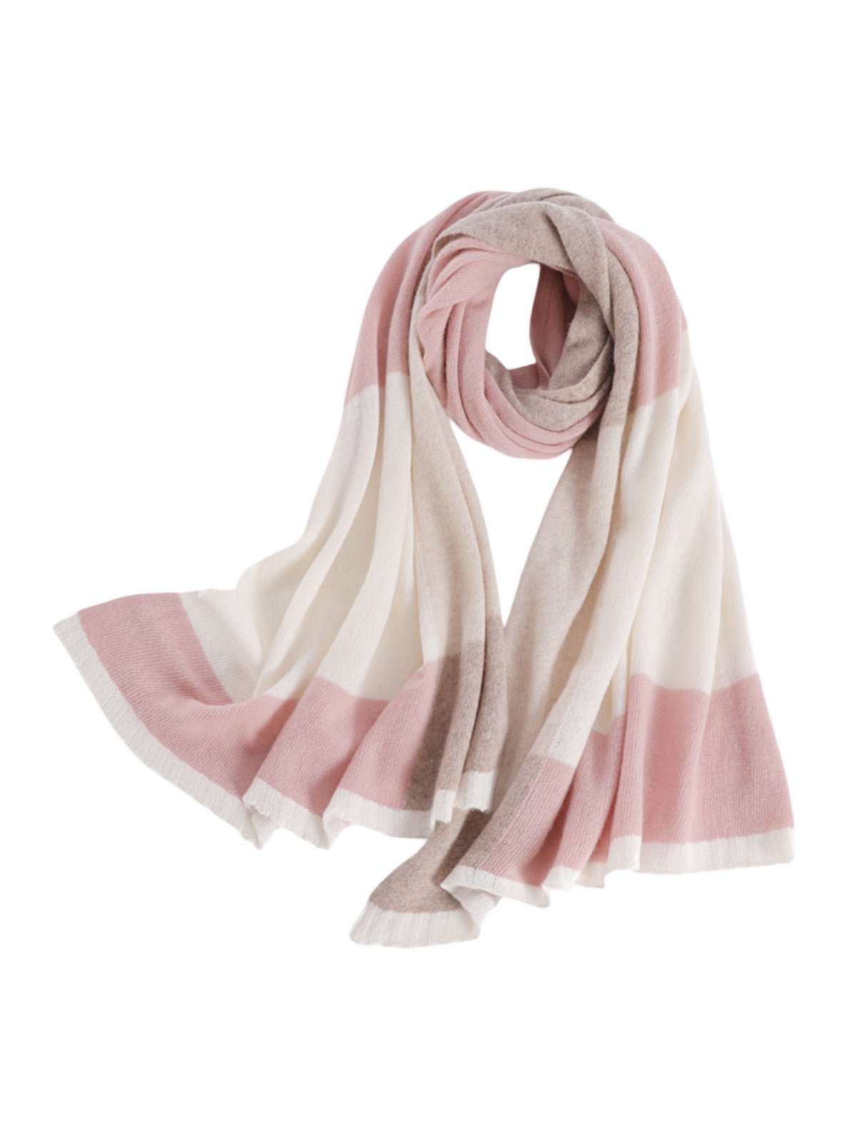 Écharpe femme hiver, pure laine chaude, écharpe longue tricolore, écharpe douce à rayures, châle épais automne hiver, modèle Samira - Écharpe - Rose