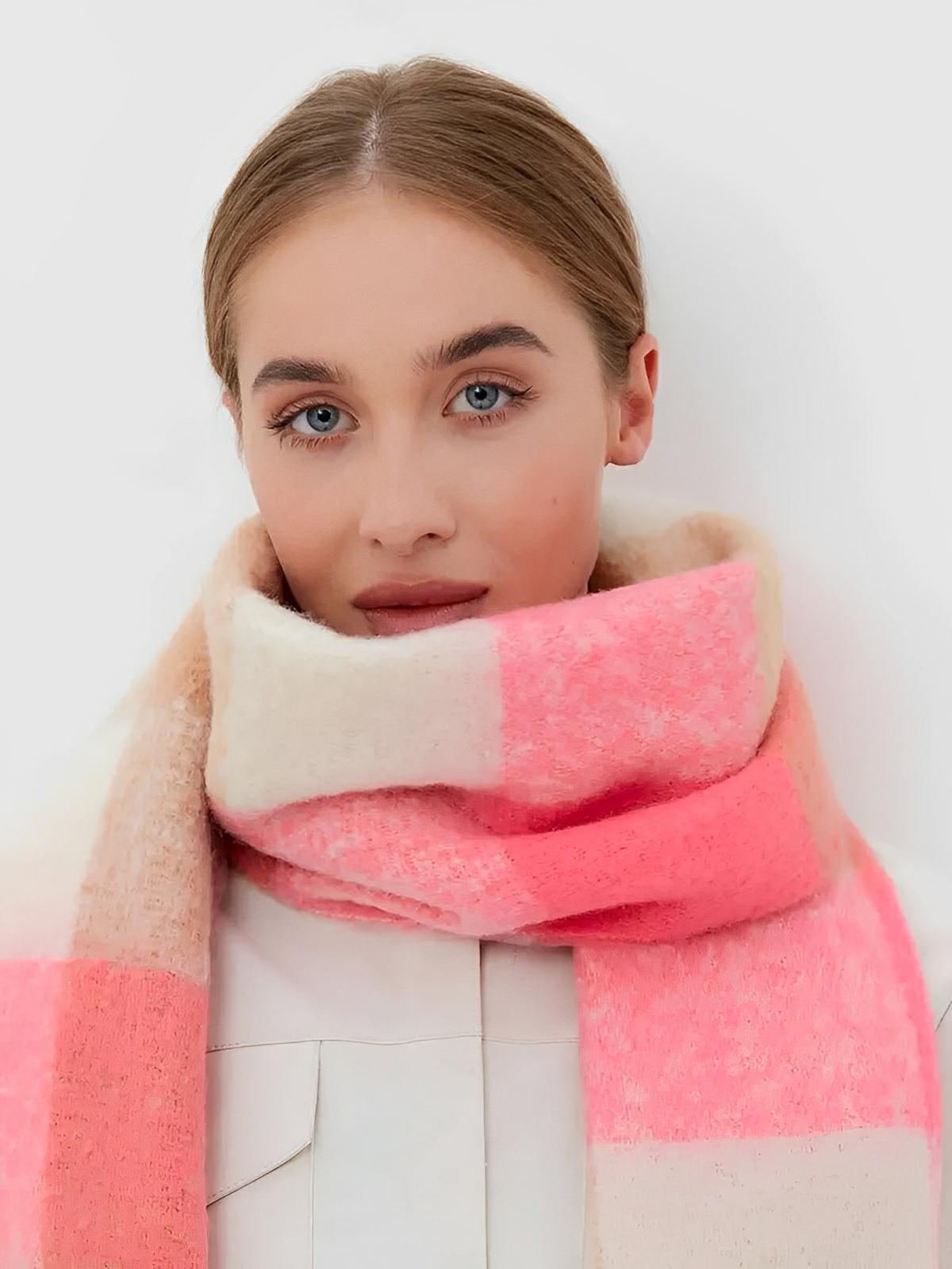 Écharpe femme mohair, plaid multicolore pastel, châle doux hiver, écharpe longue chaude, à franges, modèle Madia - Écharpe - Style 5