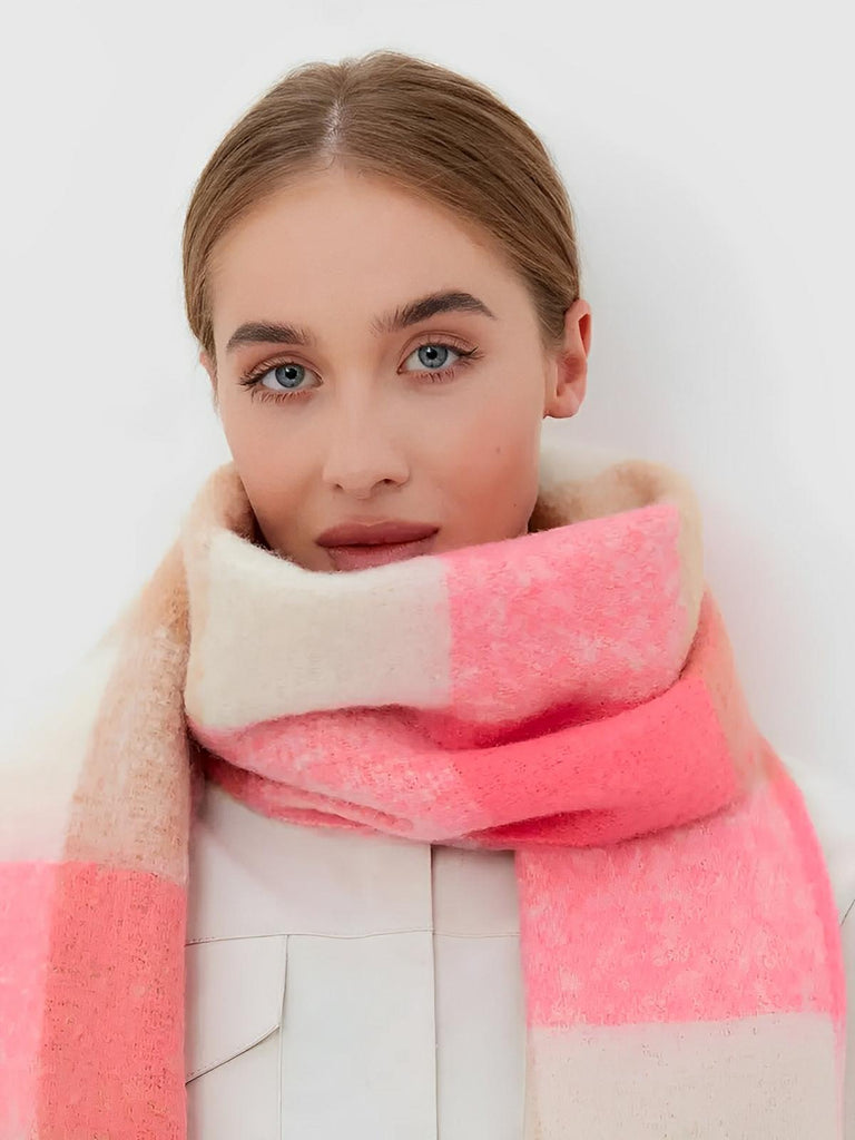 Écharpe femme mohair, plaid multicolore pastel, châle doux hiver, écharpe longue chaude, à franges, modèle Madia - Écharpe - Style 5