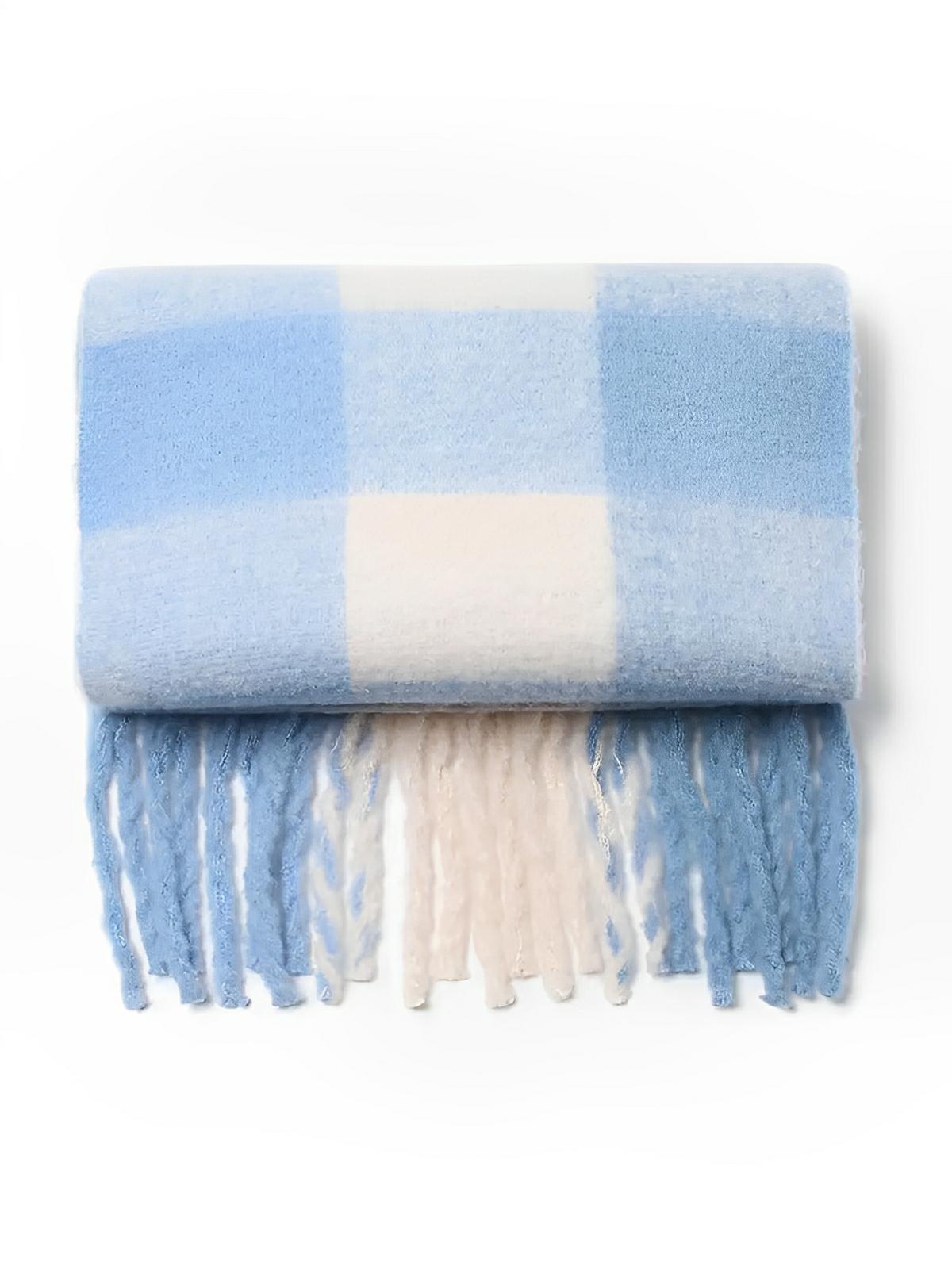 Écharpe femme mohair, plaid multicolore pastel, châle doux hiver, écharpe longue chaude, à franges, modèle Madia - Écharpe - Style 4