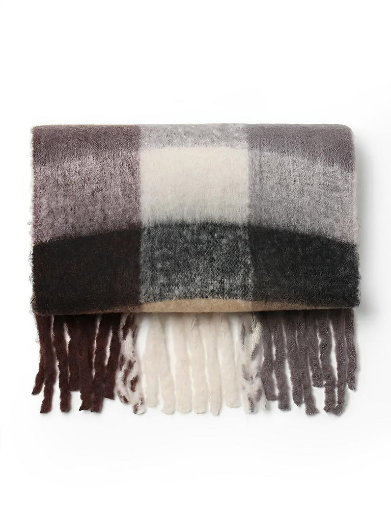 Écharpe femme mohair, plaid multicolore pastel, châle doux hiver, écharpe longue chaude, à franges, modèle Madia - Écharpe - Style 2