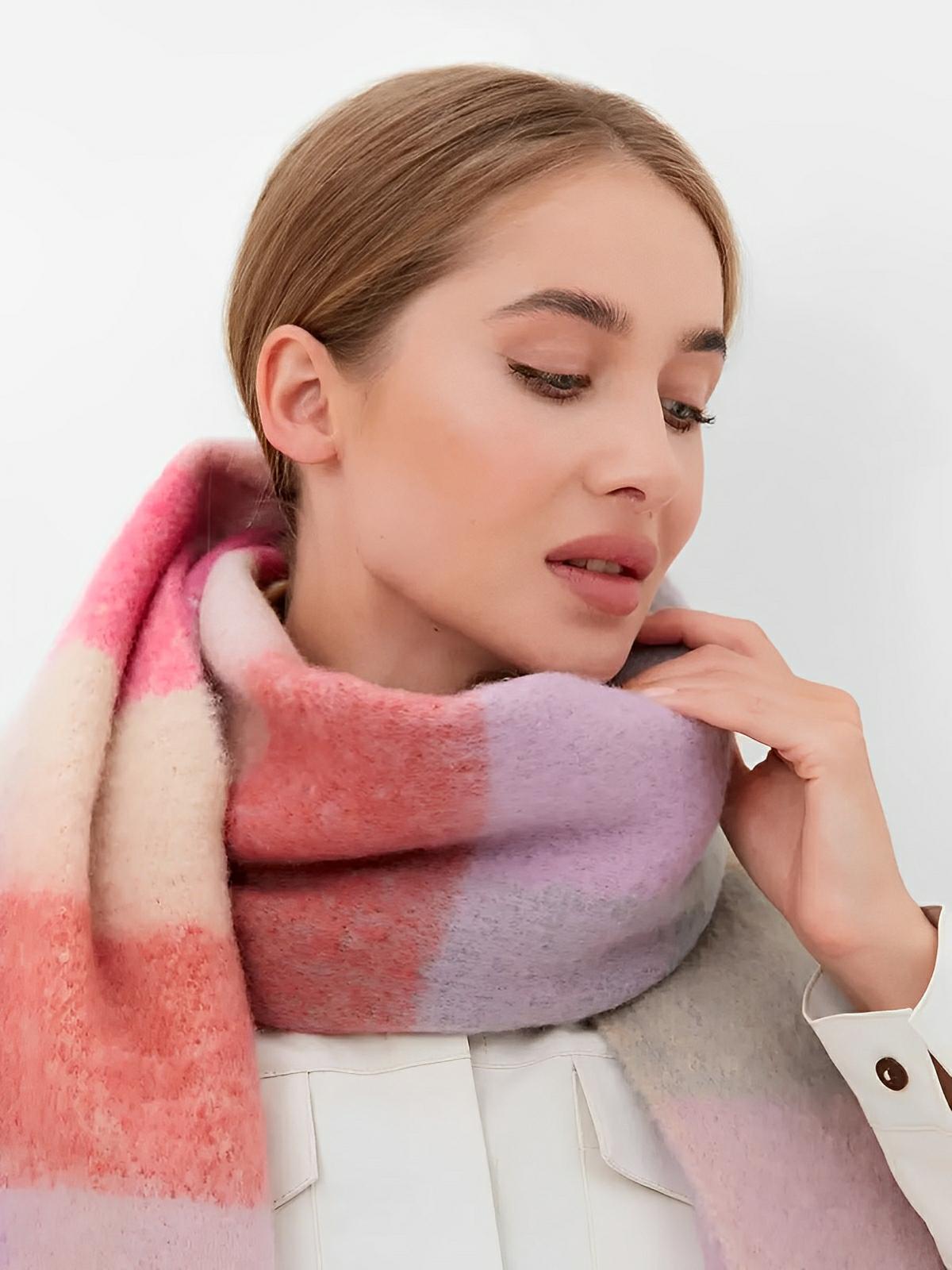 Écharpe femme mohair, plaid multicolore pastel, châle doux hiver, écharpe longue chaude, à franges, modèle Madia - Écharpe - Multicolore