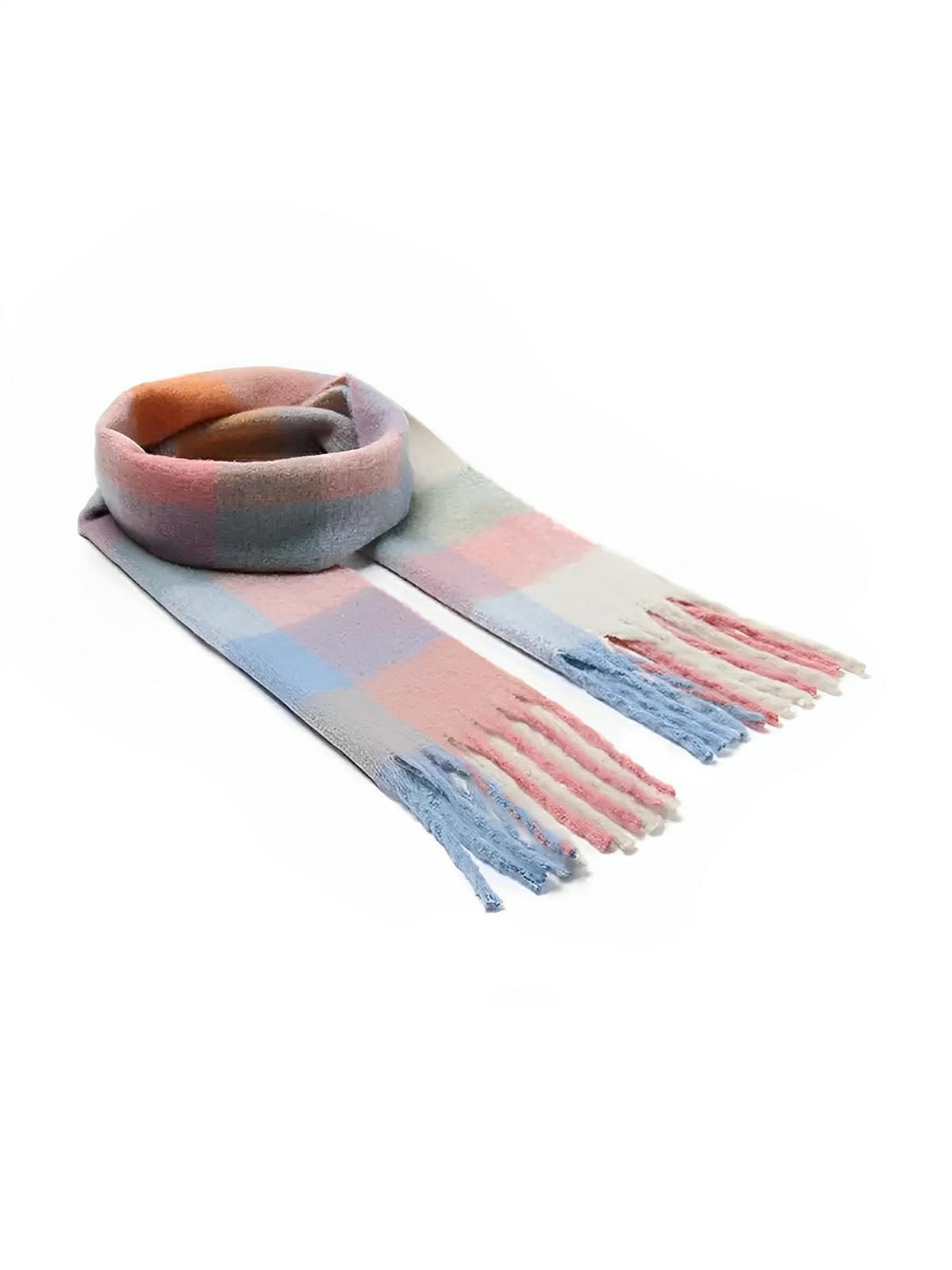 Écharpe femme mohair, plaid multicolore pastel, châle doux hiver, écharpe longue chaude, à franges, modèle Madia - Écharpe - Style 5