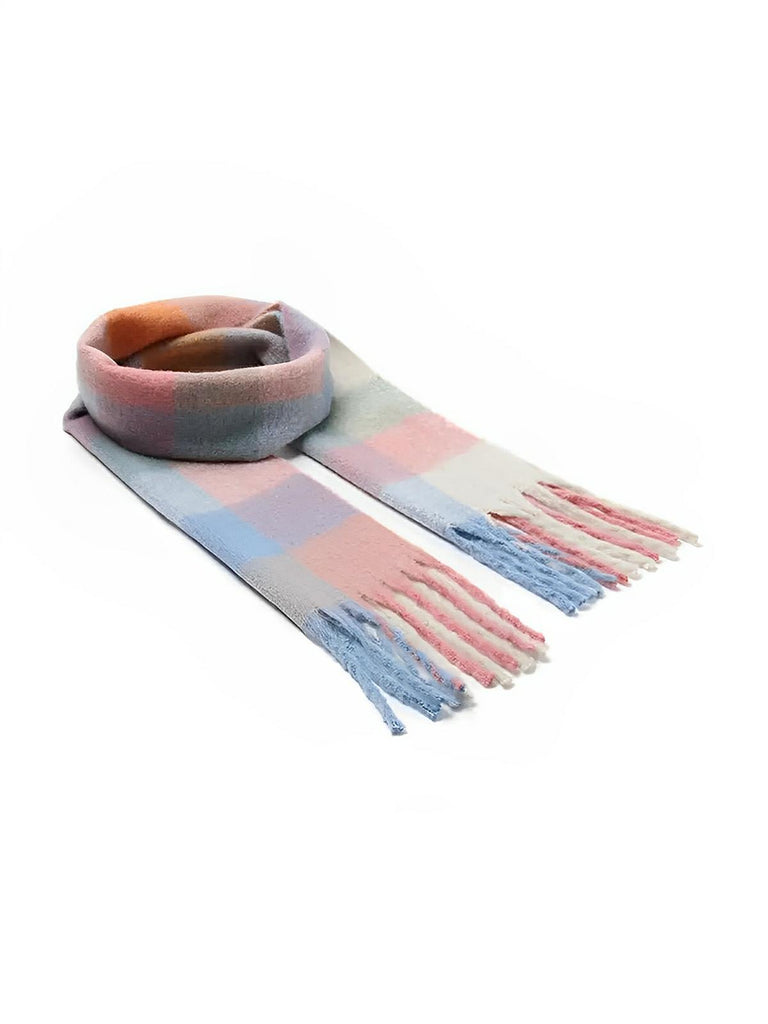 Écharpe femme mohair, plaid multicolore pastel, châle doux hiver, écharpe longue chaude, à franges, modèle Madia - Écharpe - Style 5
