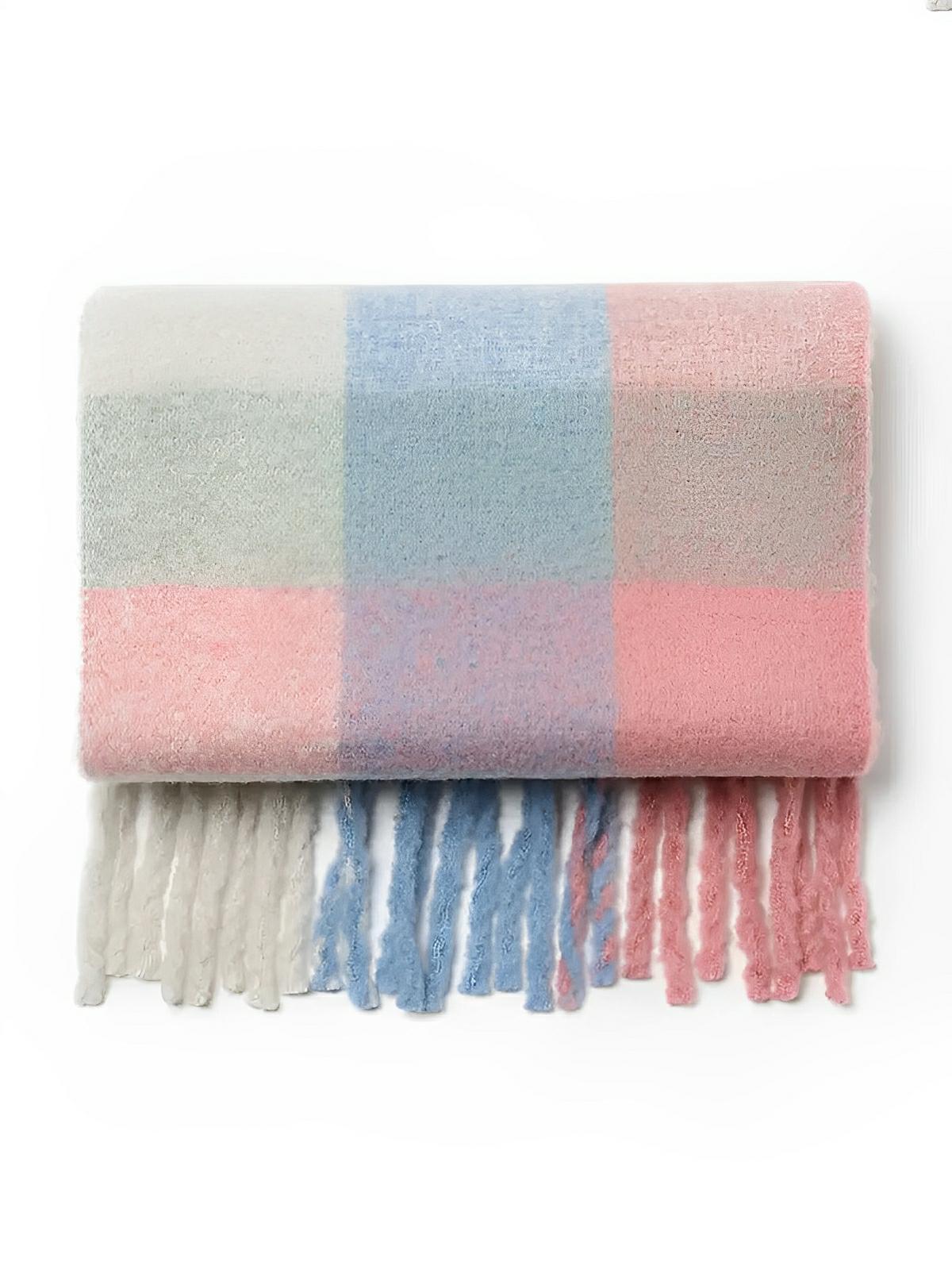 Écharpe femme mohair, plaid multicolore pastel, châle doux hiver, écharpe longue chaude, à franges, modèle Madia - Écharpe - Style 5