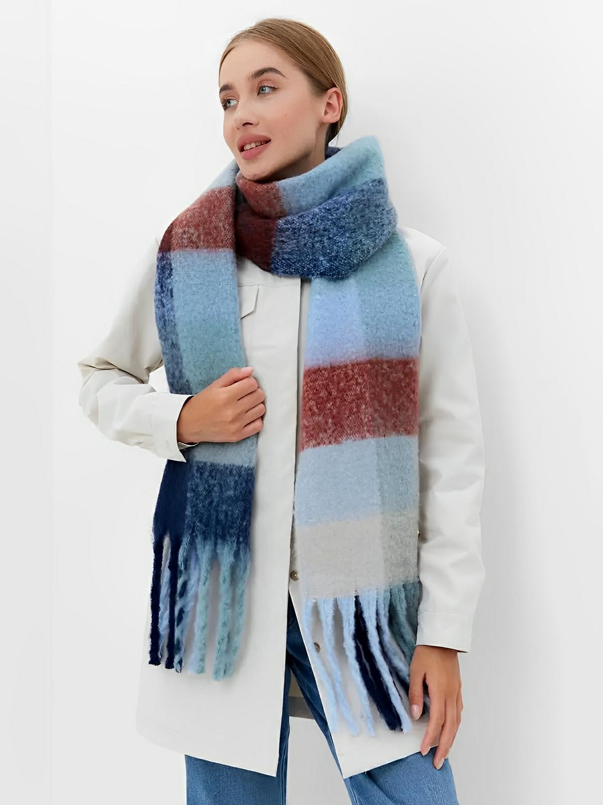 Écharpe femme mohair, plaid multicolore pastel, châle doux hiver, écharpe longue chaude, à franges, modèle Madia - Écharpe - Style 3