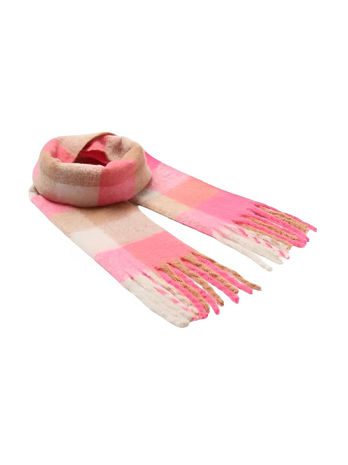 Écharpe femme mohair, plaid multicolore pastel, châle doux hiver, écharpe longue chaude, à franges, modèle Madia - Écharpe - Style 5